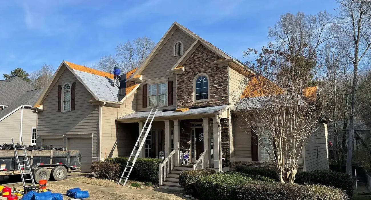 Roof in Georgia that is being replaced by Legacy Roofing